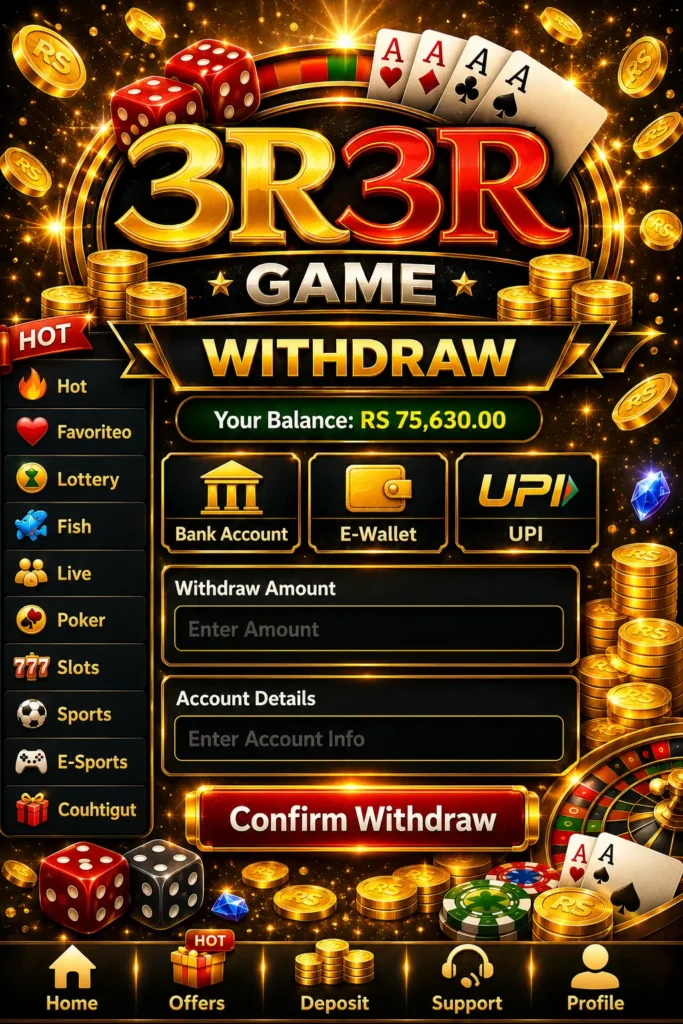 You can easily deposit or withdraw the bonuses or money on the 3R3R Game APK Latest version.