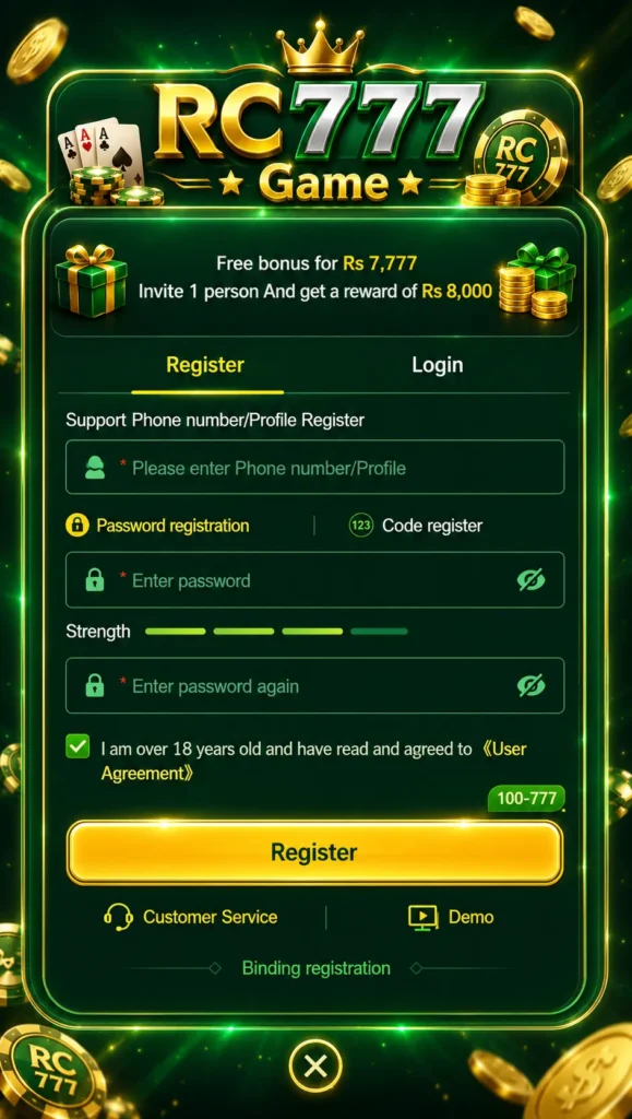 The registration and login process on RC777 Game latest version is simple and easy to understand