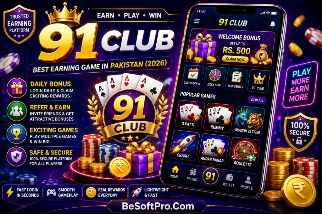 91 Club Game is the best-earning game in Pakistan for Android users