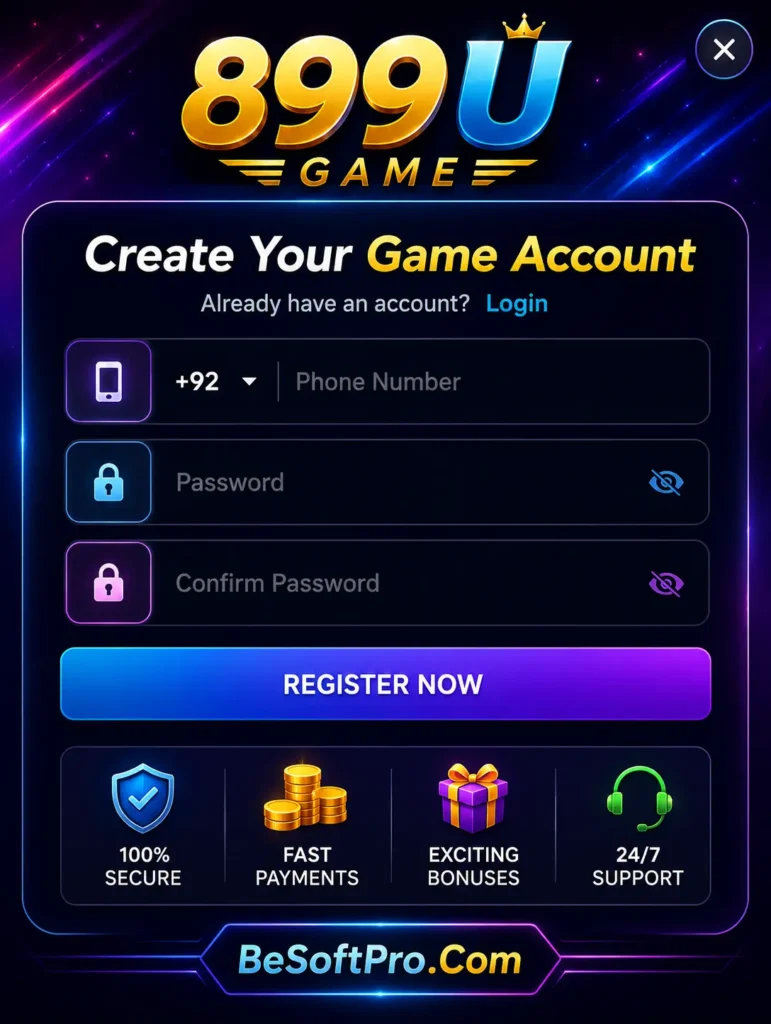 The registration and login process on the 899U Game APK latest version is easy and simply.