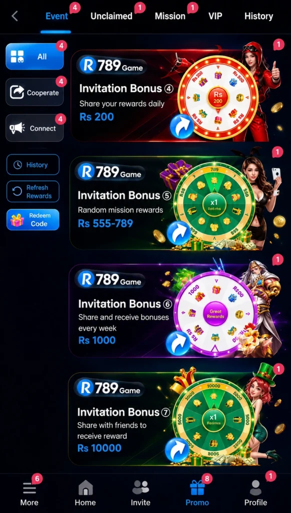 The latest version of the R789 APK game offers various referral bonuses for its users to earn real money.