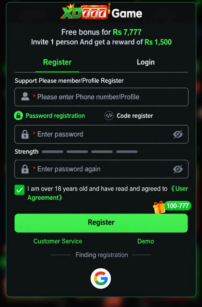 XD777 Game for Android provides simple and easy-to-understand login and registration methods.