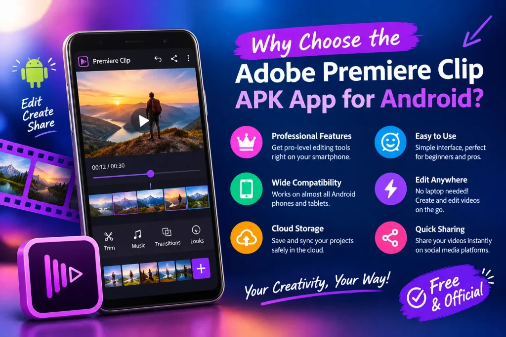 Learn about Adobe Premiere Clip APK for Android, including its editing tools, photo effects, background music, and video-sharing features.