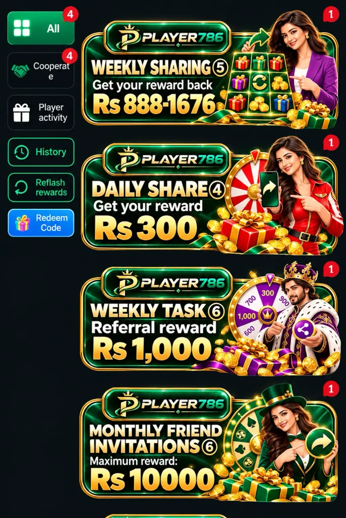 By following the refer and earn system of Player786 effectively, you can earn big bonuses, rewards, and good salary.