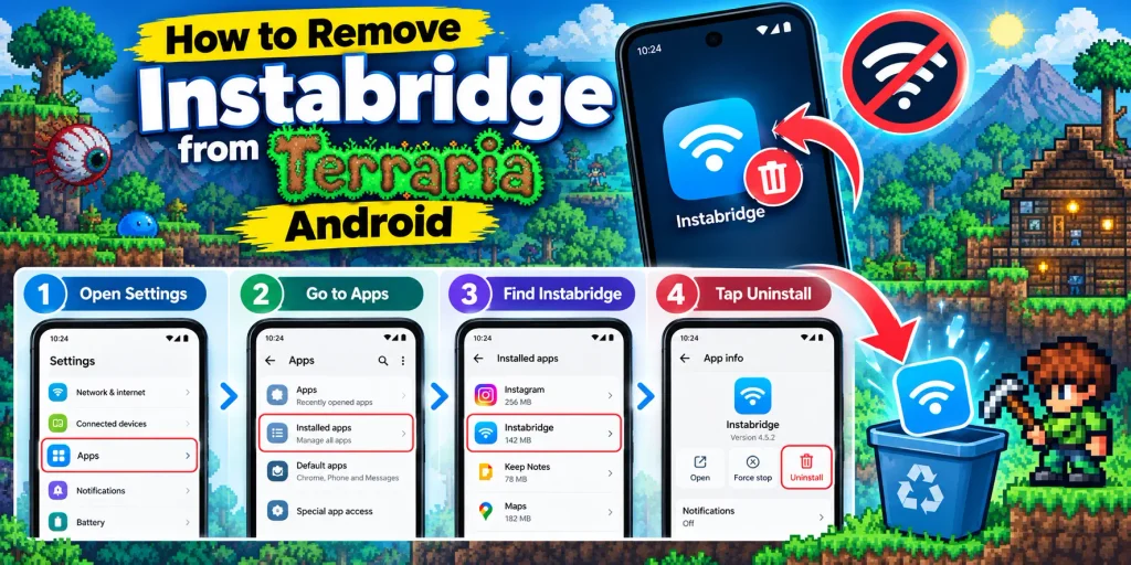 Discover how to remove Instabridge from Terraria APK on Android. Follow easy instructions to uninstall the app and manage Wi-Fi connections.